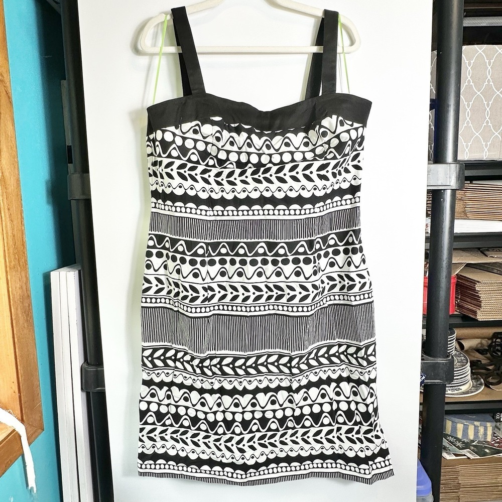 Citrine Womens Sz 16 Black White Tribal Print Sheath Dress NWT Vtg Deadstock Y2K
